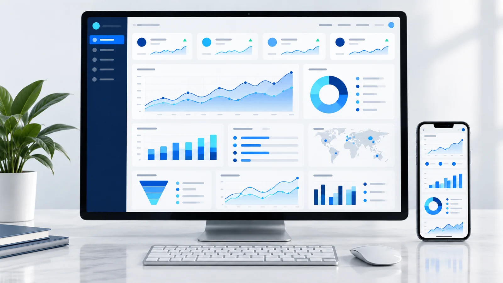 Digital marketing and growth analytics dashboard displayed on desktop and mobile screens